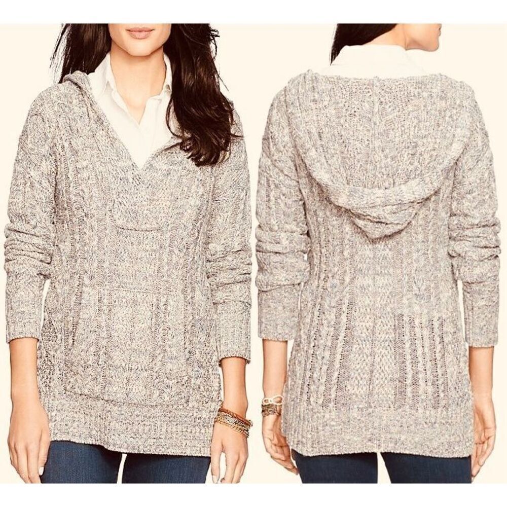Vintage LRL Lauren Ralph Lauren Cable Cotton Hooded Poncho Women’s Sweater XL